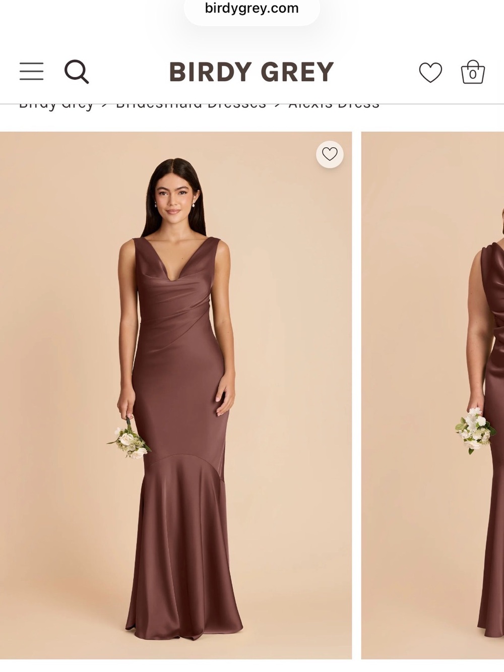 Birdy Grey Alexa V-Neck Satin Mermaid Dress in Chocolate Brown